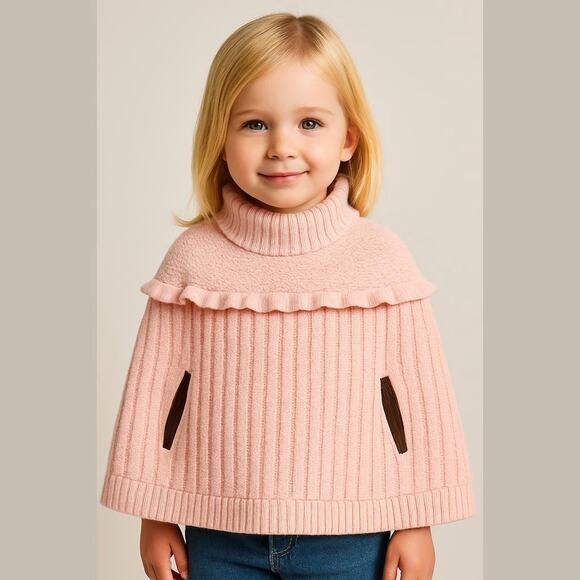 Janie and Jack Girls Cape Size 4 Pink Blush Ruffle Sweater - Picture 1 of 7